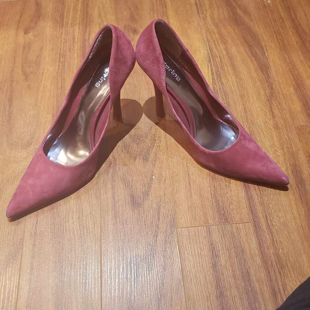 Burgundy suede pumps